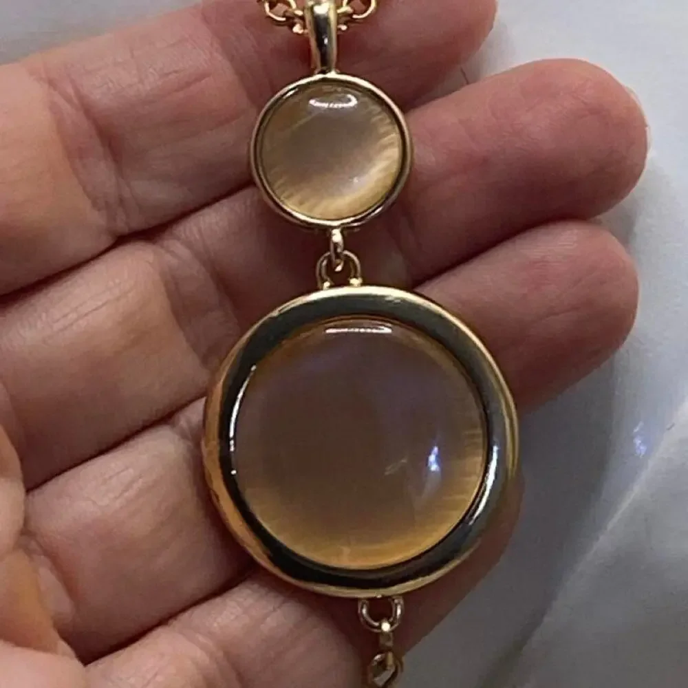 Vintage 1970s Gold Tone Long Tassel Necklace Smoky Lucite Pendant Boho Retro